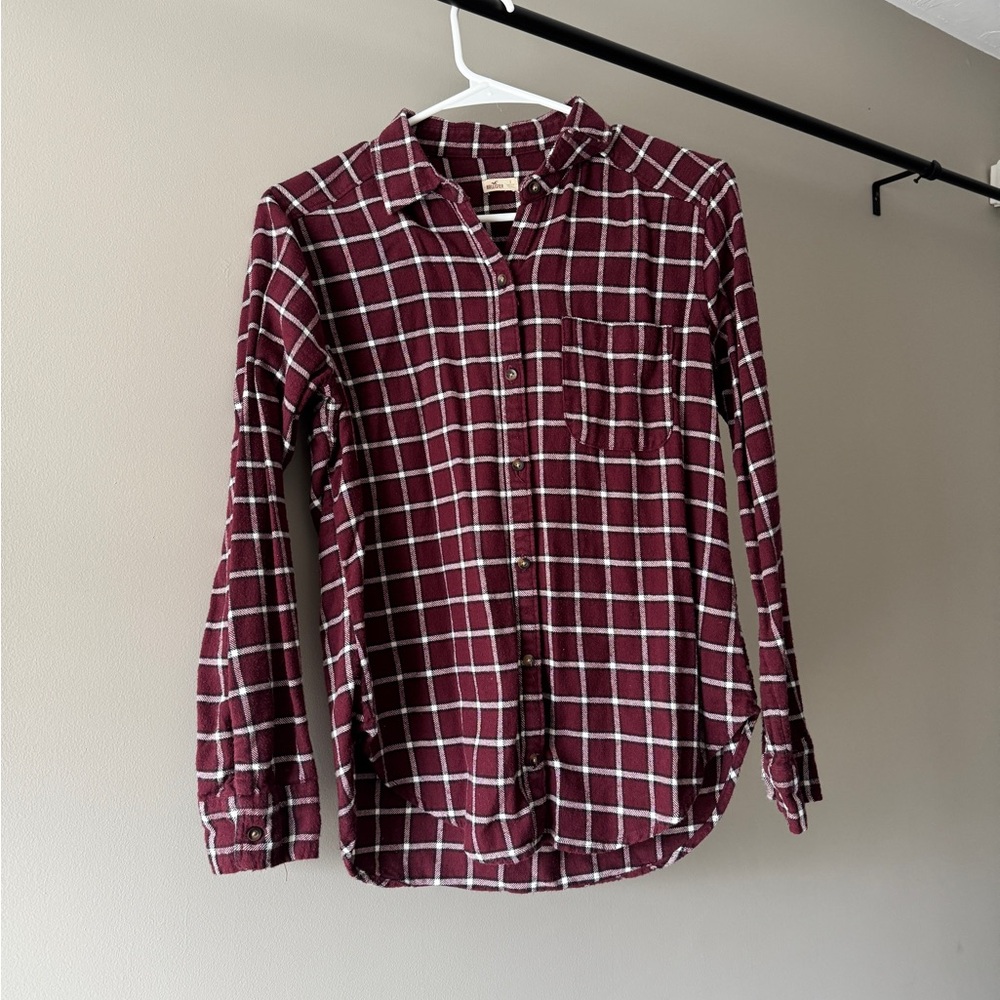 Vintage Hollister Women’s Burgundy Flannel Checkered Shirt